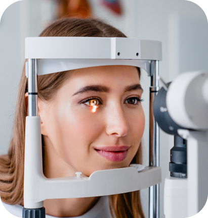 a woman with a light on her eye Elios optical