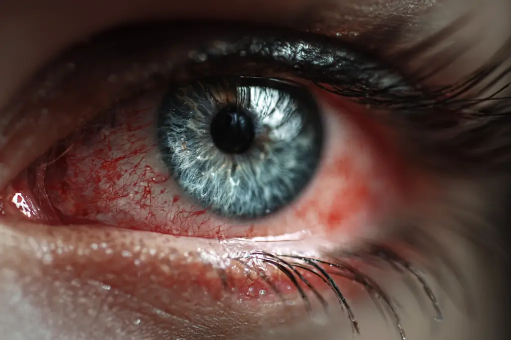 Ojo rojo con infección ocular e irritación